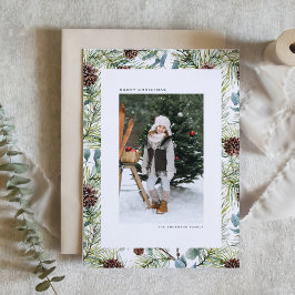 Waterverf Pine en Pine Cones Foto Kerst Feestdagen Kaart