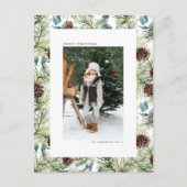 Waterverf Pine en Pine Cones Foto Kerst Feestdagenkaart (Voorkant)