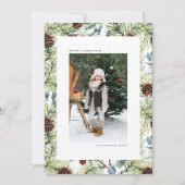 Waterverf Pine en Pine Cones Foto Kerst Feestdagenkaart (Voorkant)