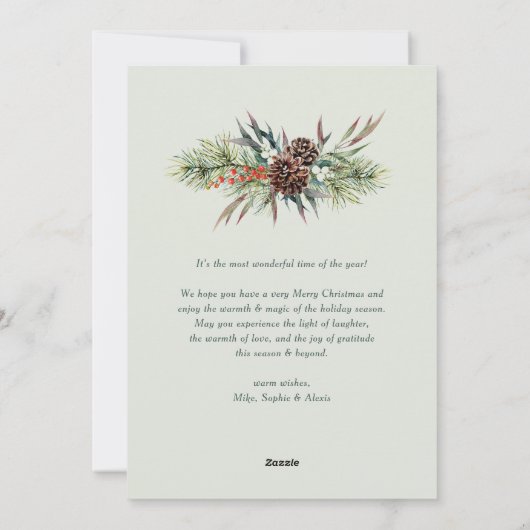 Waterverf Pine en Pine Cones Foto Kerst Feestdagenkaart (Achterkant)