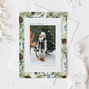 Waterverf Pine en Pine Cones Foto Kerst Feestdagenkaart