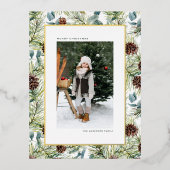 Waterverf Pine en Pine Cones Foto Kerst Folie Feestdagen Briefkaart (Voorkant)