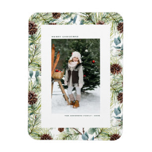 Waterverf Pine en Pine Cones Foto Kerst Magneet