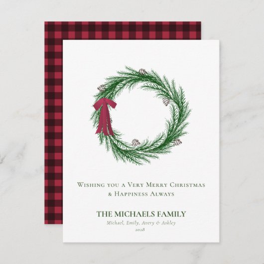 Waterverf Pine en Pine Cones Kerstfeestdag Feestdagenkaart (Voorkant / Achterkant)