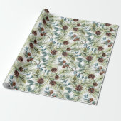Waterverf Pine en Pine Cones Patroon Kerst Cadeaupapier (Uitgerold)