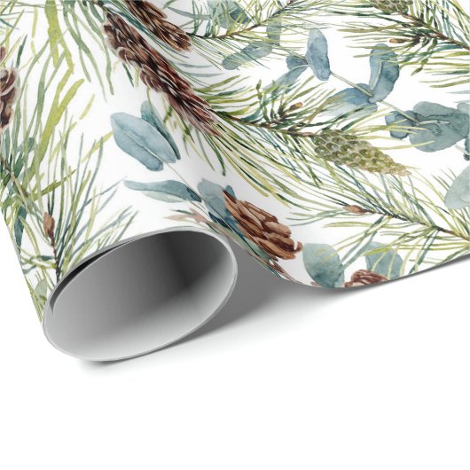 Waterverf Pine en Pine Cones Patroon Kerst Cadeaupapier (Rol Hoek)