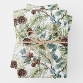 Waterverf Pine en Pine Cones Patroon Kerst Inpakpapier Vel