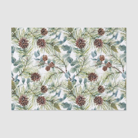 Waterverf Pine en Pine Cones Patroon Kerst Tissuepapier (Voorkant)
