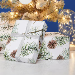 Waterverf Pine en Pinecones Holiday Cadeaupapier