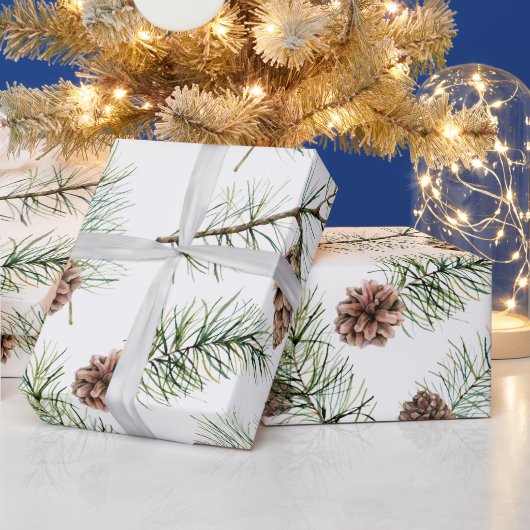 Waterverf Pine en Pinecones Holiday Cadeaupapier (Feestdagen)