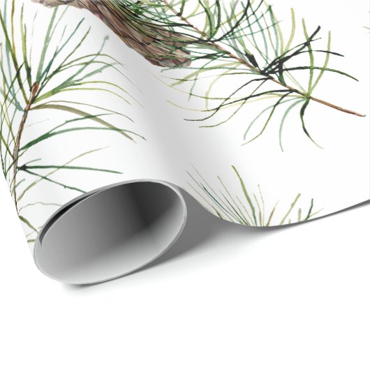 Waterverf Pine en Pinecones Holiday Cadeaupapier (Rol Hoek)