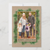 Waterverf Pine Family Foto Kraft Green Feestdagenkaart (Voorkant)