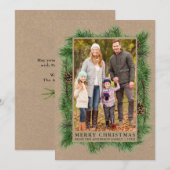 Waterverf Pine Family Foto Kraft Green Feestdagenkaart (Voorkant / Achterkant)