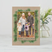 Waterverf Pine Family Foto Kraft Green Feestdagenkaart (Staand voorkant)