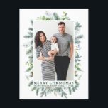Waterverf Pine Family Foto met kerstgroen Briefkaart<br><div class="desc">Elegant Waterverf Pine Lijst Merry Kerstfamilie Foto Holiday Greenery Briefkaart</div>