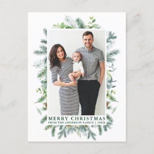 Waterverf Pine Family Foto met kerstgroen Briefkaart