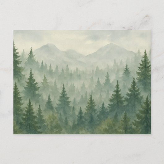Waterverf Pine Forest Briefkaart - Green Mountain (Voorkant)