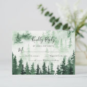 Waterverf Pine Forest Bruiloft RSVP-kaart RSVP Kaartje (Staand voorkant)