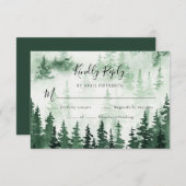 Waterverf Pine Forest Bruiloft RSVP-kaart RSVP Kaartje (Voorkant / Achterkant)