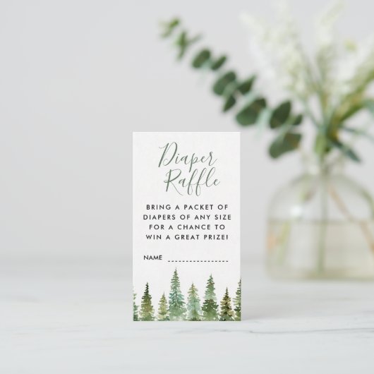 Waterverf Pine Forest Diaper Raffle Enclosure Informatiekaartje (Staand voorkant)