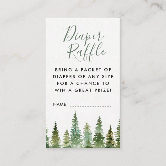 Waterverf Pine Forest Diaper Raffle Enclosure Informatiekaartje (Voorkant)