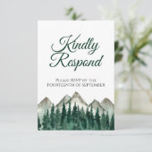 Waterverf Pine Forest Kindly Respond Weddenschap RSVP Kaartje (Staand voorkant)