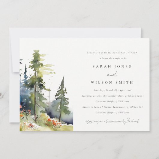 Waterverf Pine Forest Landscape repetitie diner Kaart (Voorkant)