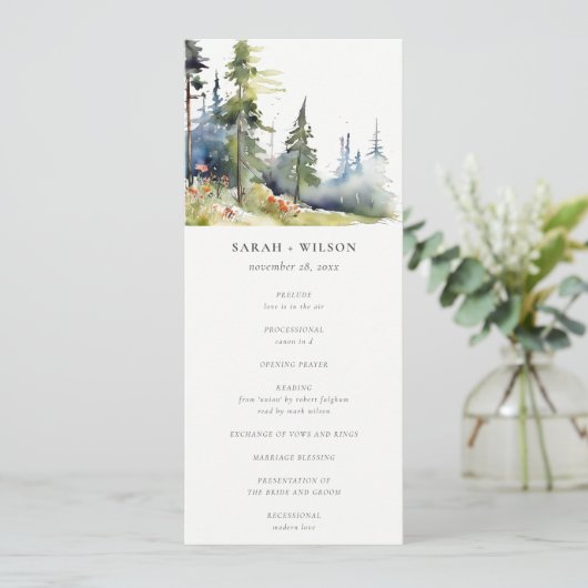 Waterverf Pine Forest Landscape Wedding Programma (Staand voorkant)