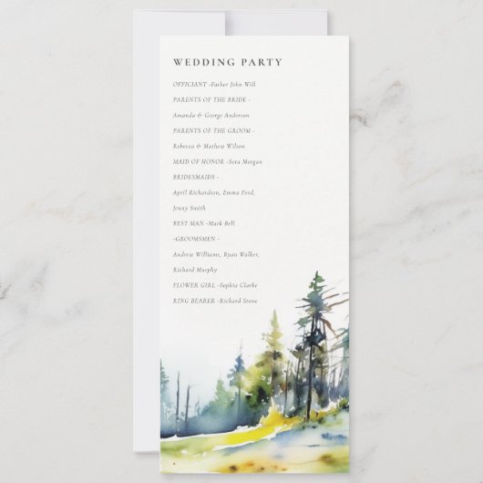 Waterverf Pine Forest Landscape Wedding Programma (Achterkant)