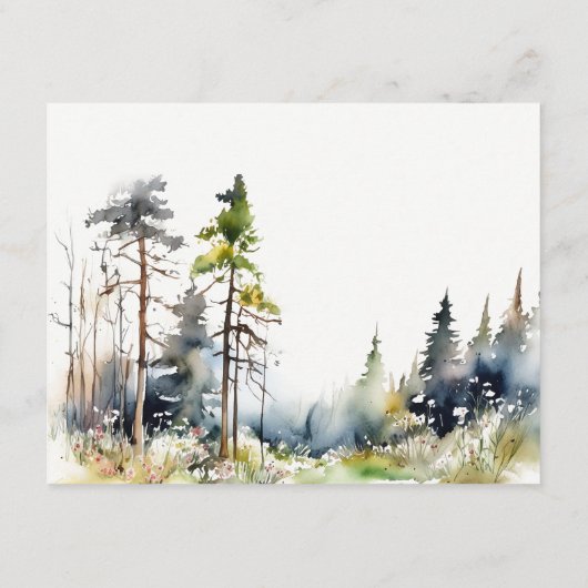 Waterverf Pine Forest Landschap Wedding Details Informatiekaartje (Achterkant)