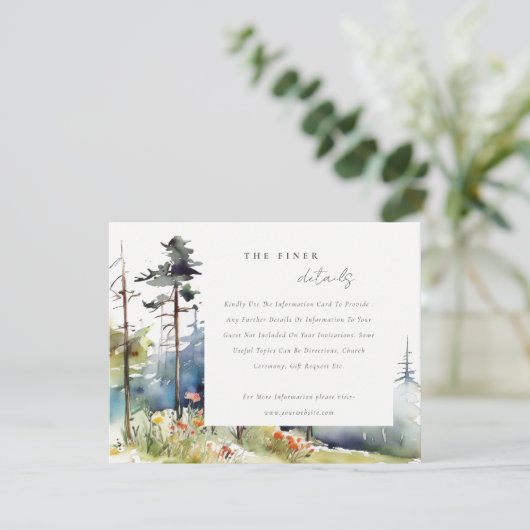 Waterverf Pine Forest Landschap Wedding Details Informatiekaartje