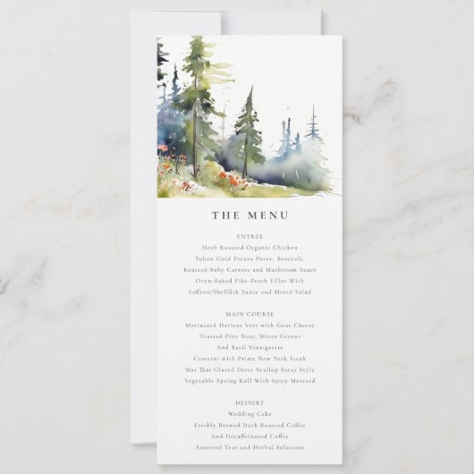 Waterverf Pine Forest Landschap Wedding Menu Kaart (Voorkant)