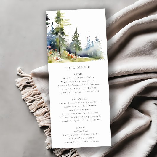 Waterverf Pine Forest Landschap Wedding Menu Kaart