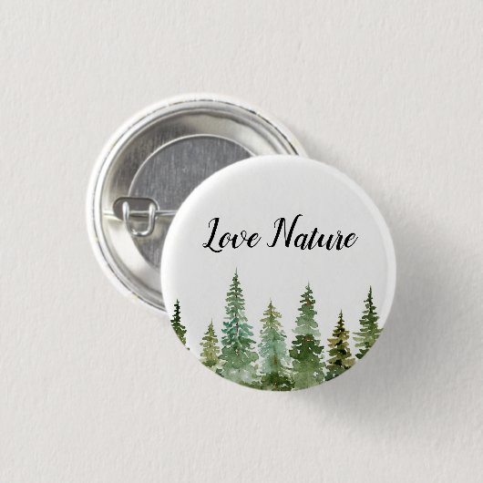 Waterverf Pine Forest Love Natuur Ronde Button 3,2 Cm (Voorkant /achterkant)
