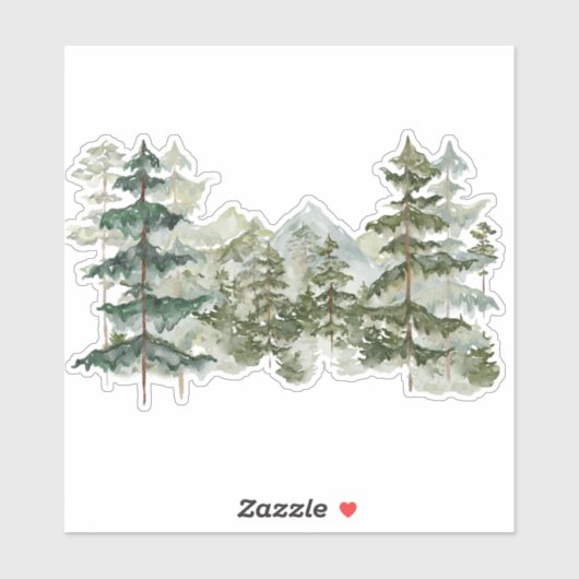 Waterverf Pine Forest Mountain rustieke esthetiek Sticker (Vel)