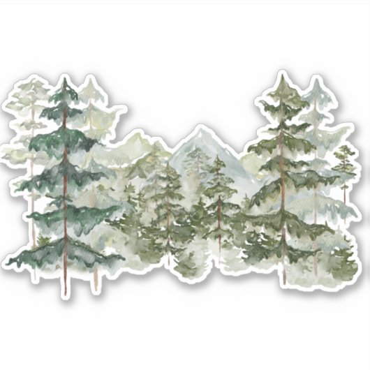 Waterverf Pine Forest Mountain rustieke esthetiek Sticker (Voorkant)