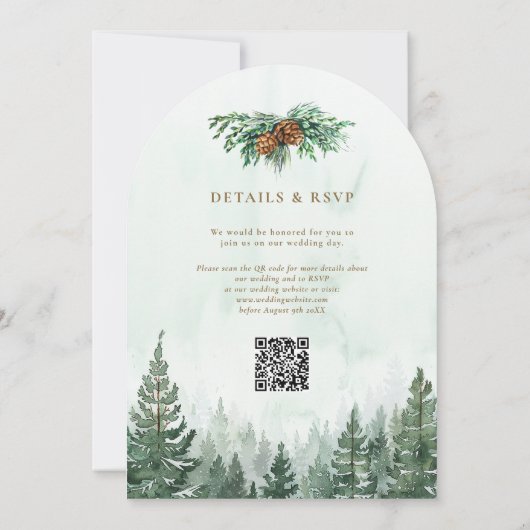 Waterverf Pine Forest QR Code Wedding Arch Foto Kaart (Achterkant)