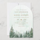 Waterverf Pine Forest QR Code Wedding Arch Foto Kaart (Voorkant)