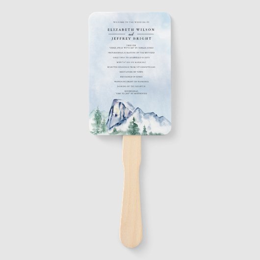 Waterverf Pine Forest Winter Wedding Programme Handwaaier (Voorkant)