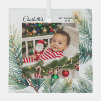 Waterverf Pine Foto Baby's eerste kerst Glas Ornament