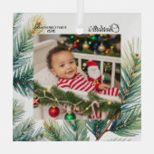 Waterverf Pine Foto Baby's eerste kerst Glas Ornament (Achterkant)