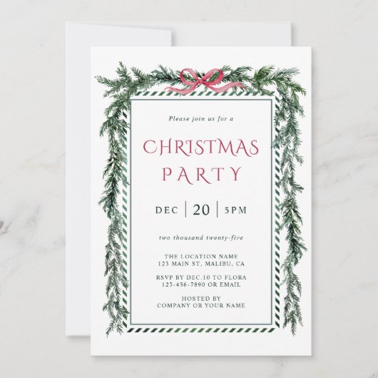 Waterverf Pine Garland Kerstfeest Kaart (Voorkant)