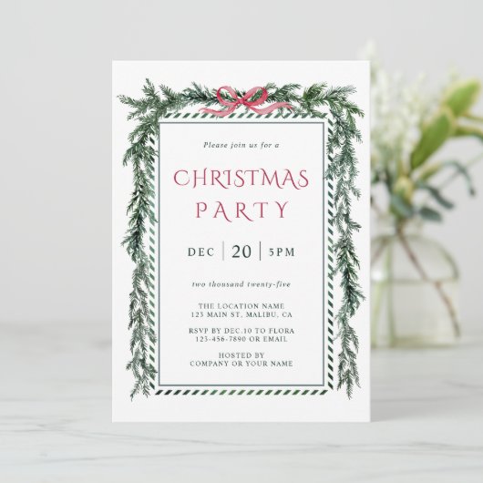 Waterverf Pine Garland Kerstfeest Kaart (Staand voorkant)