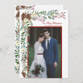 Waterverf Pine Garland kerstfoto Feestdagenkaart (Voorkant / Achterkant)