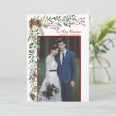 Waterverf Pine Garland kerstfoto Feestdagenkaart (Staand voorkant)