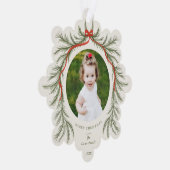 Waterverf Pine Garland Red Bow Foto Ornament Kaart (Rechts)