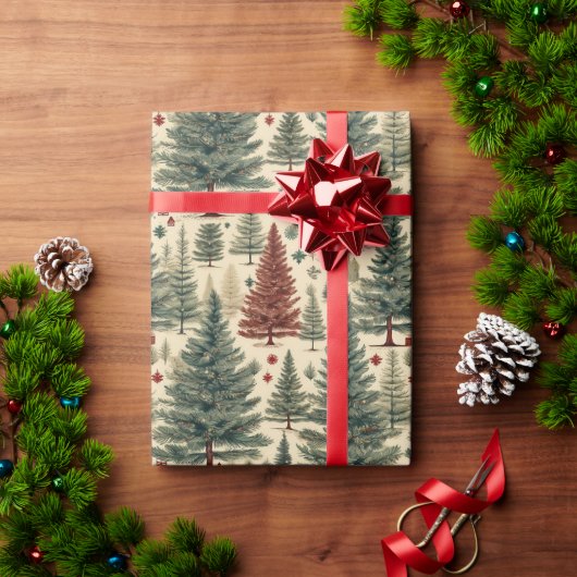  Waterverf Pine Green Tree Christmas Cadeaupapier (Feestdagen Geschenken)
