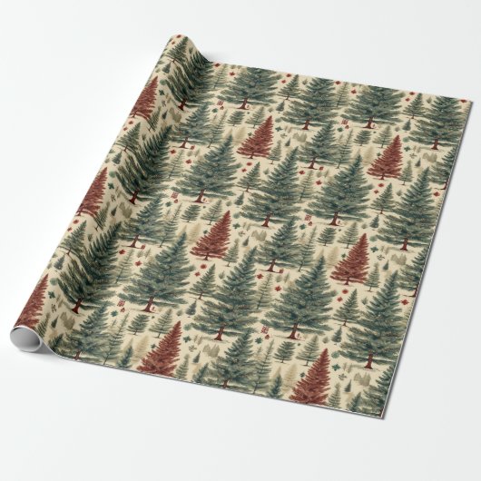  Waterverf Pine Green Tree Christmas Cadeaupapier (Uitgerold)