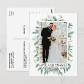 Waterverf Pine Greenery Love and Bedankt Wedding Briefkaart (Voorkant / Achterkant)