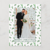 Waterverf Pine Greenery Pas getrouwd Kerstmis Briefkaart (Voorkant)